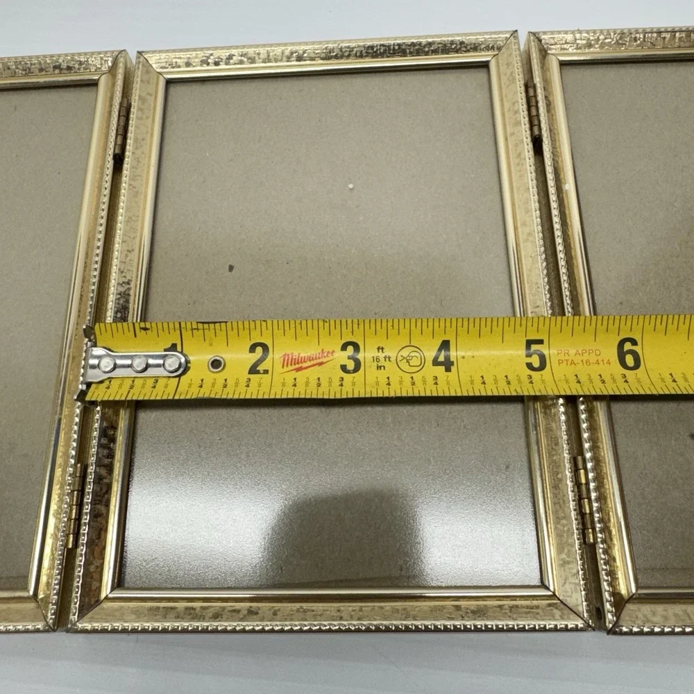 Lot of 4 VTG MCM Bifold Picture Frame Set 5x7 Brass Gold Tone Hinged Double